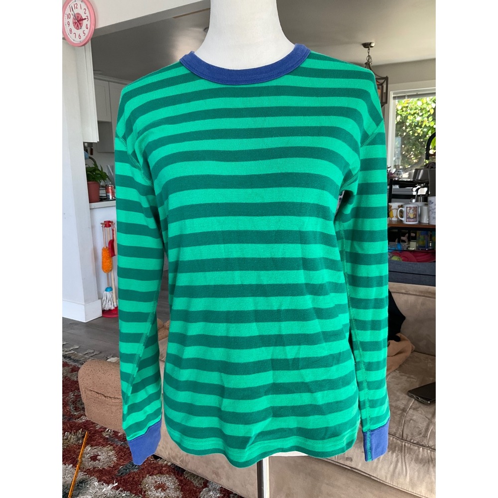 Hanna Andersson Womens Green Striped Long Sleeve Cotton Tee Shirt S Kidcore